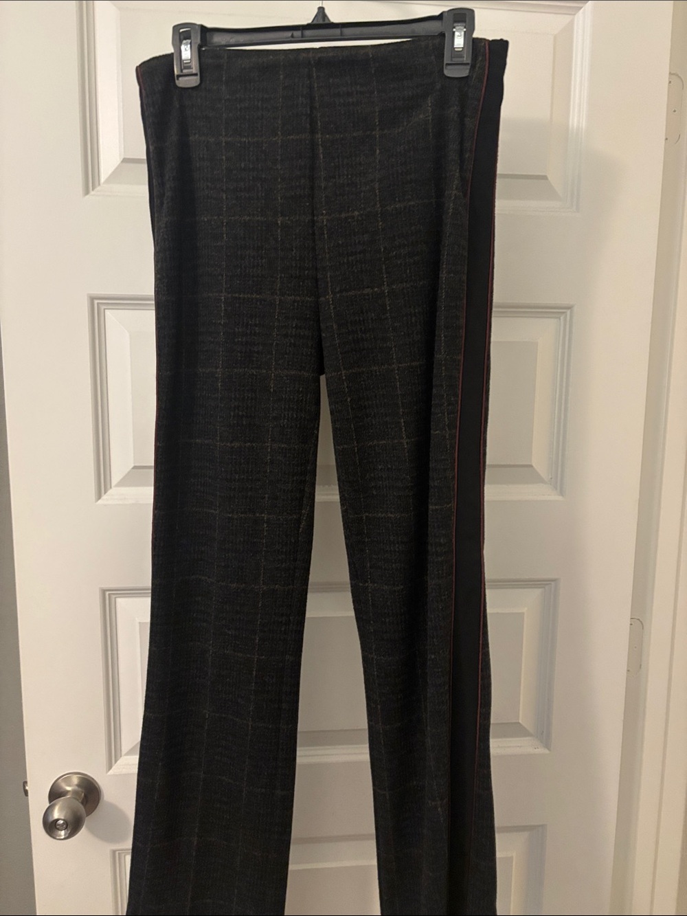 Lysse Gray Brown Plaid Baby Boot Cut Pull on Pants w/Side Stripe SZ L work wear